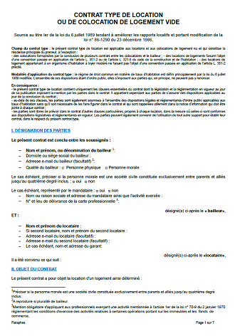 Bail de location vierge conforme loi Alur