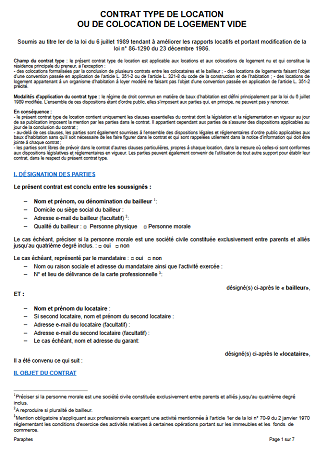Modèle de contrat de location gratuit