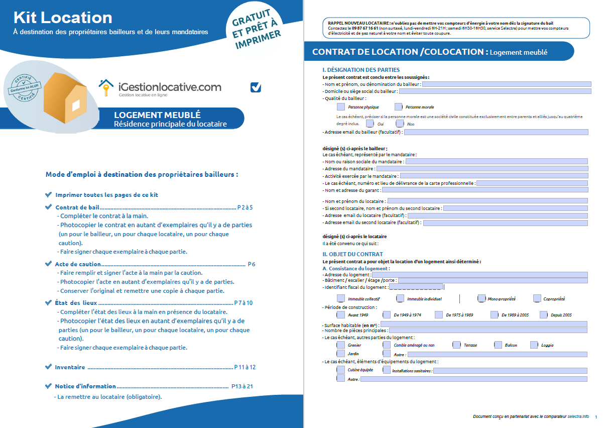 Kit de location gratuit pour location meublée