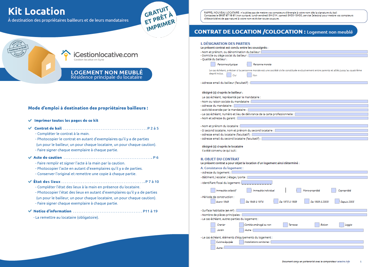 Kit de location gratuit pour location vide
