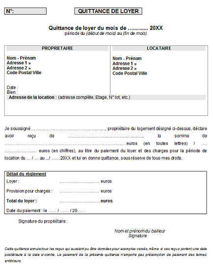Modèle de quittance de loyer gratuit