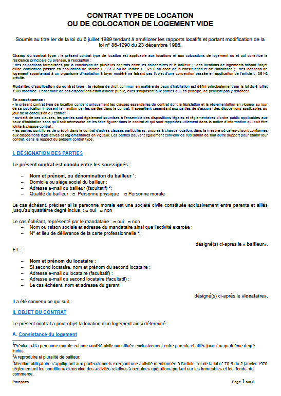 Modèle gratuit de bail de location